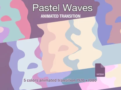 Pastel Twitch transitions liquid waves. Animated stream overlays, 5 stinger transitions cute shades for scene changes for your streaming, video or just chatting