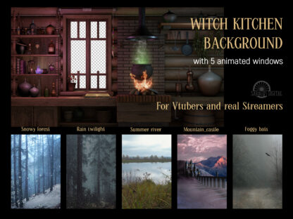 Animated Vtuber Background, Witch Twitch Overlay, Streamer Magic Room, Cozy Witch Kitchen, Witchcraft, Wicca, Pagan, Dark Academia, Fantasy
