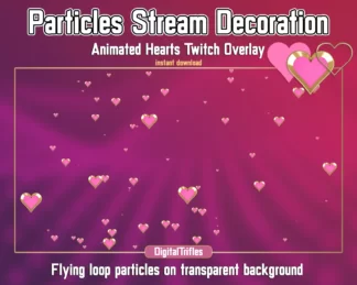 Cute flying pink hearts stream decoration, animated Twitch overlays. Flying hearts on transparent background, kawaii stream assets to love theme, Valentine's day