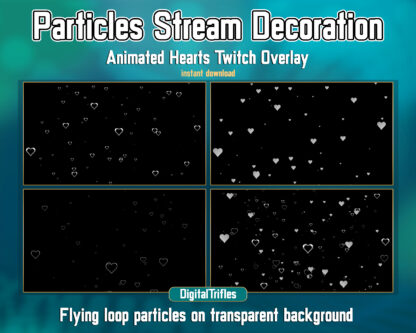 Silver hearts animated stream decoration, cute Twitch overlay. Falling graceful hearts on a transparent background. Streamer and vtuber assets, romance add-on on streaming scenes, love, friendship, Valentine's day