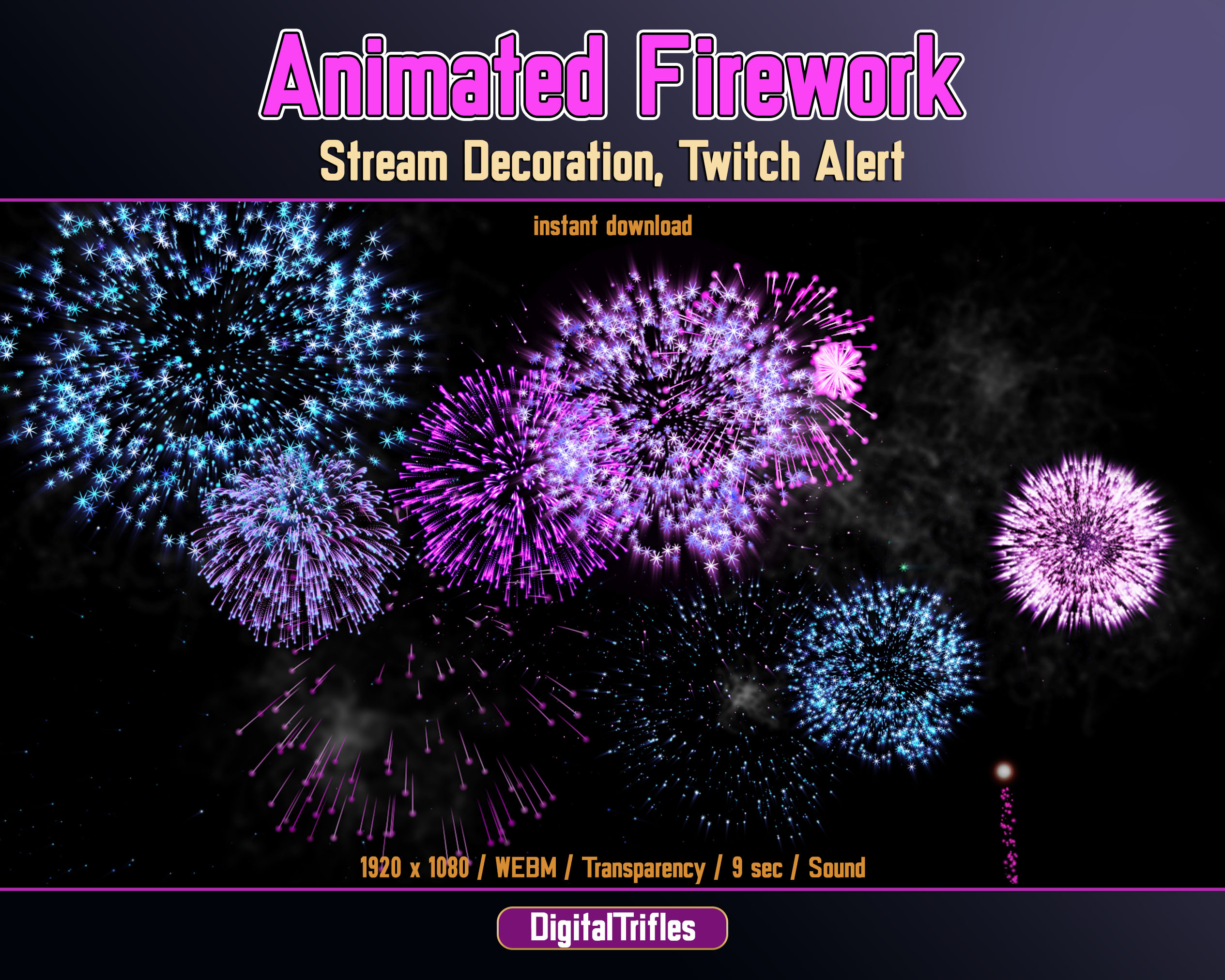 Animated Fireworks Twitch Alert, Stream Decoration, Full Screen