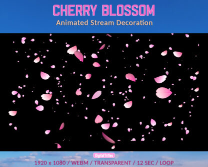 Cherry Blossom stream overlays, animated full screen Twitch decorations, falling sakura petals, spring assets for Vtubers and streamers