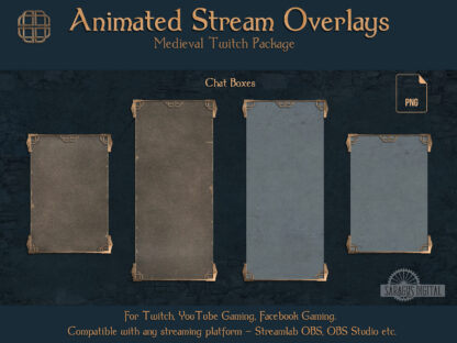 Medieval animated Twitch overlay pack in minimalism design with Celtic elements - camera borders, chats, backgrounds is suitable for MOBA gamers, fans of action strategy and RPG. Take your stream to the Middle Ages - time of adventures and battles, crusades, royal castles, Celts, Vikings, sorcerers, wizards, witches and alchemists