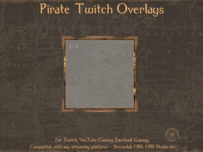Pirate stream overlays, animated webcam borders and chat boxes with sailing ship elements are suitable for adventure games, action strategy and RPG. Also for just chatting about the seas and oceans, Caribbean thieves, raids and treasures! The backgrounds of old maps will be useful for streamers and vtubers