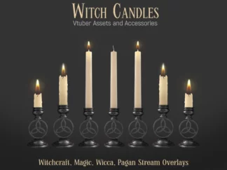 Twitch overlay witchy candles, animated and static stream decoration, streamer and vtuber assets. Candlesticks with Celtic knot decor for fantasy vtuber room, wiccan altar or other witchcraft. Dark academia, gothic, pagan, witchcore, for games streaming, fortune-telling and just chatting