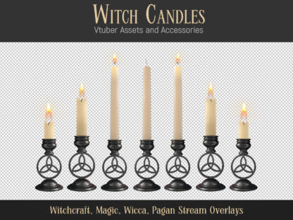 Twitch overlay witchy candles, animated and static stream decoration, streamer and vtuber assets. Candlesticks with Celtic knot decor for fantasy vtuber room, wiccan altar or other witchcraft. Dark academia, gothic, pagan, witchcore, for games streaming, fortune-telling and just chatting