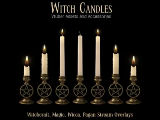 Witch Twitch overlay candles, animated and static Twitch stream decorations, streamer and vtuber assets. Candlesticks with pentacle decor for fantasy Vtuber room, wiccan altar or other witchcraft. Dark academia, gothic, pagan, witchcore, for games streaming, fortune-telling to IRL and just chatting