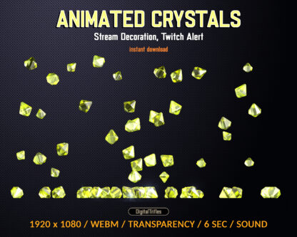 Yellow crystals Twitch alert, animated full screen overlay, falling sparkle gemstones, stream decoration rain of gems. This is perfectly for new subs, cheers, donations, bits, gifts etc