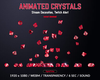 Red crystals Twitch alert, animated full screen overlay, falling sparkle gemstones, stream decoration rain of gems. This is perfectly for new subs, cheers, donations, bits, gifts etc