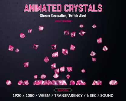 Pink crystals Twitch alert, animated full screen overlay, falling sparkle gemstones, stream decoration rain of gems. This is perfectly for new subs, cheers, donations, bits, gifts etc