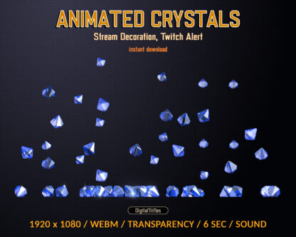 Blue crystals Twitch alert, animated full screen overlay, falling sparkle gemstones, stream decoration rain of gems. This is perfectly for new subs, cheers, donations, bits, gifts etc
