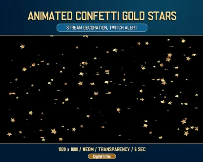 Twitch alerts confetti gold stars, animated stream overlay and decoration, full screen, transparent background