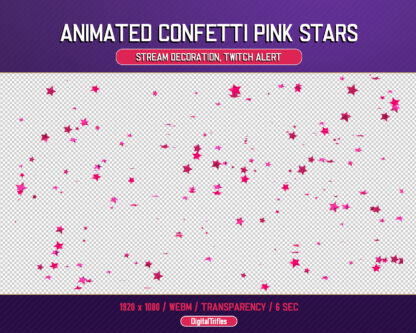 Pink stars alert, animated stream decoration, sparkle falling stars, Twitch overlay, full screen, transparent background