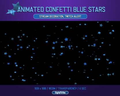Blue stars stream alert, animated Twitch overlay, sparkle stream decoration, full screen, transparent background