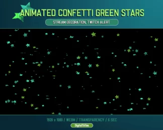 Green stars Twitch alert, animated stream decoration, sparkle confetti overlay, full screen, transparent