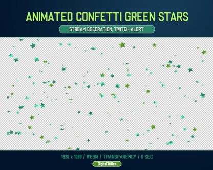 Green stars Twitch alert, animated stream decoration, sparkle confetti overlay, full screen, transparent