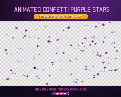 Purple stars Twitch alert, animated stream overlay, magic glitter confetti decor, full screen, transparent