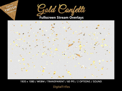 Cute animated confetti Twitch overlay, stream alert, transparent fullscreen video effect with confetti cannon sound. This gold confetti shooting can be used to thank your community for their support, cheers or subscriptions
