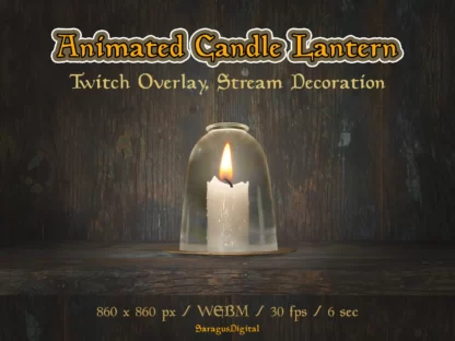 Animated candle lantern Twitch overlay, stream decoration, streamer and vtuber assets. Candle with glass holder for game room, cozy fairy garden, green witch, wiccan altar. Cottagecore, witchcore, dark academia decor for game streaming, just chatting