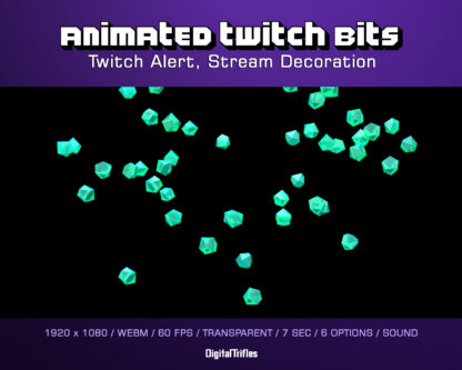 Animated bits falling, Twitch alerts, animated stream overlays with transparent background and gems fall sound. Fullscreen Twitch alerts with animated 3d icons - 1, 100, 1000, 5000, 10000 and 100000 bits