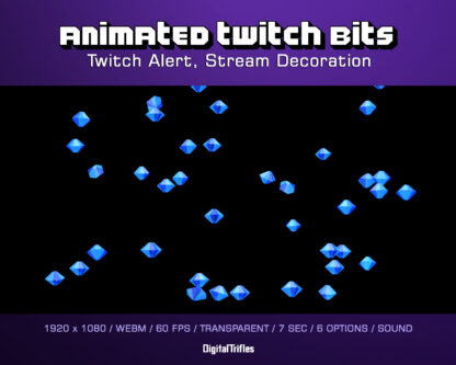 Animated bits falling, Twitch alerts, animated stream overlays with transparent background and gems fall sound. Fullscreen Twitch alerts with animated 3d icons - 1, 100, 1000, 5000, 10000 and 100000 bits