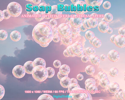 Pink flying bubbles Twitch overlay, stream decoration with transparent background. Cute animated alert for show new followers, subscribers, cheers, donation, tips, gift subs, celebration or party for streamers and VTubers