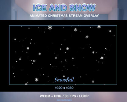 Animated Christmas stream decoration, cute Twitch overlays, frosty winter decor — snow, icicles, snowfall, snowflakes. Cozy assets for streamers and Vtubers, snowy overlay package with transparency