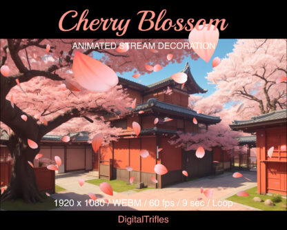 Cherry Blossom stream decoration, animated sakura petals, full screen Twitch overlay, cute loop streaming add-on, anime aesthetic, spring asset for Vtubers and streamers