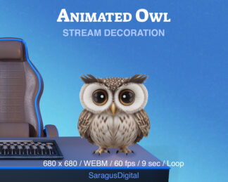 Animated owl stream decoration, cute magic Twitch overlay, fun asset for game streaming, just chatting for Streamers and Vtubers, dark academia, witchcore and wizardcore aesthetic