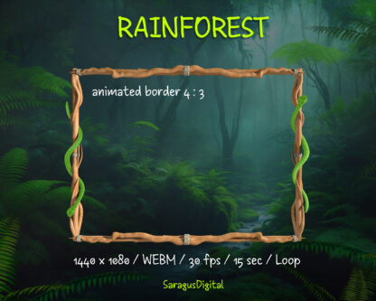 Rainforest with snakes — animated stream overlay pack — game frames and webcam borders, and backgrounds