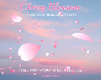 Sakura stream decoration, animated full screen Twitch overlay falling cherry blossom petals, loop streaming add-on, cute aesthetic asset for VTubers and Streamers