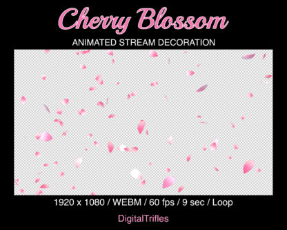 Sakura stream decoration, animated full screen Twitch overlay falling cherry blossom petals, loop streaming add-on, cute aesthetic asset for VTubers and Streamers