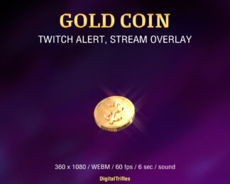 Animated gold coin Twitch alert, stream overlay with sound and transparent background