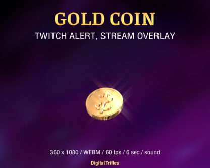 Animated gold coin Twitch alert, stream overlay with sound and transparent background