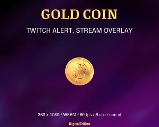 Animated gold coin Twitch alert, stream overlay with sound and transparent background