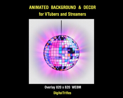 Animated stream background for a dancing or singing Streamer or VTuber. Concert stage with magic light rays and beautiful Twitch overlays with transparent background: Mirror Ball, colorful and neon stars, gold hearts, glitter confetti