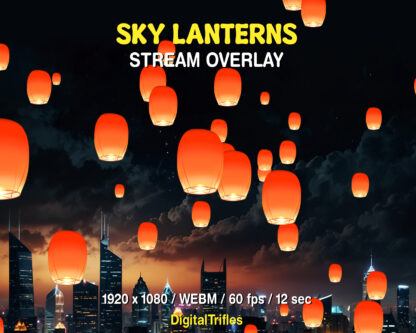 Animated sky lanterns Twitch overlay, full screen alert and cute stream decoration