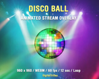 Spinning mirror disco ball, aesthetic stream decoration, animated Twitch overlay. For a dancing or singing Streamer or VTuber, for karaoke or dance classes. Cute loop asset for stream scene, VTuber background, for gaming, live streaming, chatting