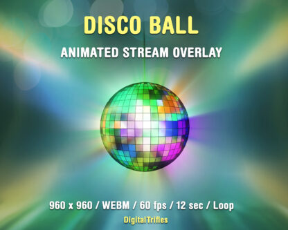 Spinning mirror disco ball, aesthetic stream decoration, animated Twitch overlay. For a dancing or singing Streamer or VTuber, for karaoke or dance classes. Cute loop asset for stream scene, VTuber background, for gaming, live streaming, chatting