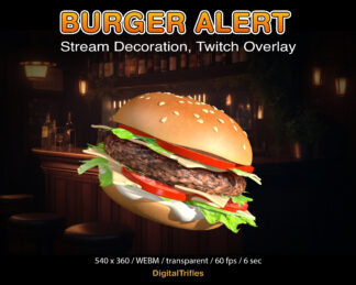 Cute animated burger, very tasty and fun stream alert! Twitch overlay, 3D stream decoration with transparent background