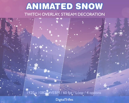 Animated snow stream overlays, Twitch stream assets, beautiful and cozy winter theme of the snowfall and snowflakes, Christmas aesthetic Twitch overlay. 4 cute snowy animations for decorating gaming, live stream, just chatting or Vtuber background