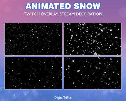 Animated snow stream overlays, Twitch stream assets, beautiful and cozy winter theme of the snowfall and snowflakes, Christmas aesthetic Twitch overlay. 4 cute snowy animations for decorating gaming, live stream, just chatting or Vtuber background