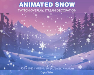 Animated snow stream overlays, Twitch stream assets, beautiful and cozy winter theme of the snowfall and snowflakes, Christmas aesthetic Twitch overlay. 4 cute snowy animations for decorating gaming, live stream, just chatting or Vtuber background