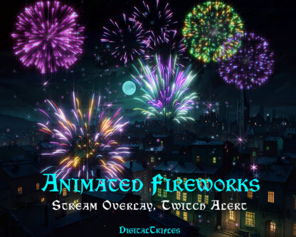 Animated Twitch overlay, multicolor fireworks. Transparent WEBM file is suitable as stream decoration or full screen alert for gaming, live streaming and just chatting, for Streamers and Vtubers