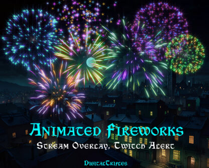 Animated Twitch overlay, multicolor fireworks. Transparent WEBM file is suitable as stream decoration or full screen alert for gaming, live streaming and just chatting, for Streamers and Vtubers