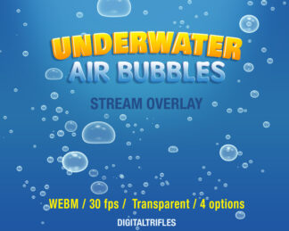 Animated bubbles Twitch overlays, 4 options - large, medium and small air bubbles in the water, separately and all together. For Streamers, Vtubers, gamers and fans of undersea adventures, fantasy ocean dive, mermaids and more