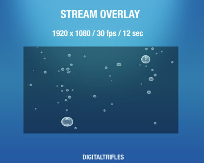 Animated bubbles Twitch overlays, 4 options - large, medium and small air bubbles in the water, separately and all together. For Streamers, Vtubers, gamers and fans of undersea adventures, fantasy ocean dive, mermaids and more