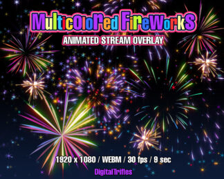 Beautiful multicolored fireworks, animated Twitch alert, stream overlay, fullscreen video asset with transparent background and shoot sound