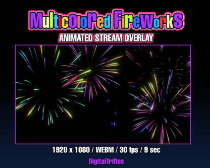 Beautiful multicolored fireworks, animated Twitch alert, stream overlay, fullscreen video asset with transparent background and shoot sound