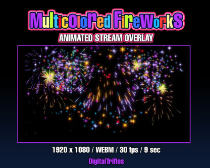 Beautiful multicolored fireworks, animated Twitch alert, stream overlay, fullscreen video asset with transparent background and shoot sound